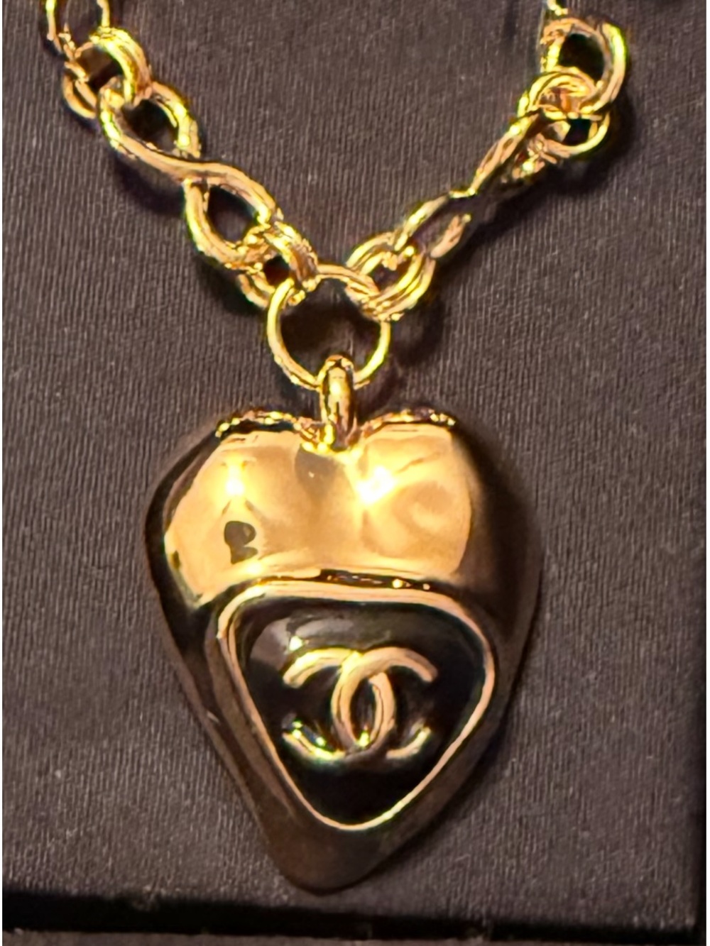 Chanel Black and Gold Heart Leaf Motif Necklace
